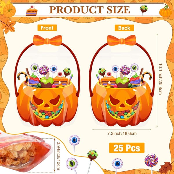 25 st Halloween-godispåsar med handtag, pumpa i plast pumpkin 25PCS