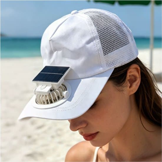 Unisex solhat med ventilator – One size fits all – Ensfarvet solhat – 2 opladningsmetoder – Justerbart spænde bagpå – Gul