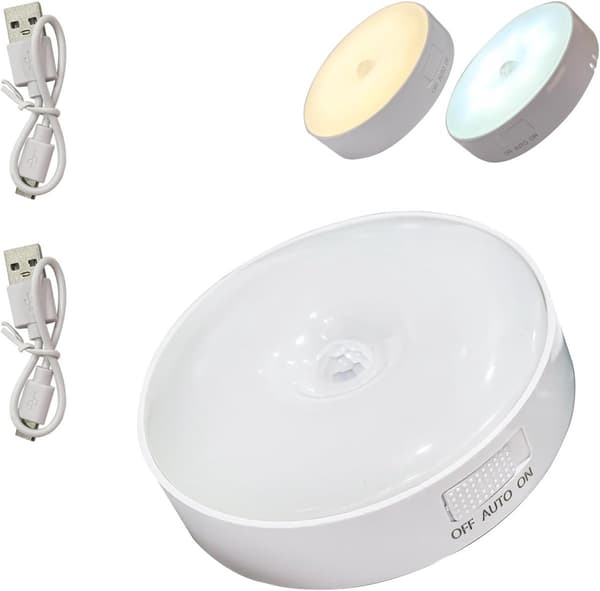 2-pack LED-nattlampor med rörelsesensor lämpliga för sovrum, badrum, toaletter, trappor, kök och hallar.