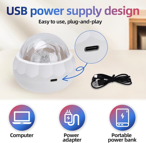 Autism Sensorisk Ljusprojektor, USB-driven, Takprojektion, Lugnande Effekter, Flerfärgad, Plast, Medium