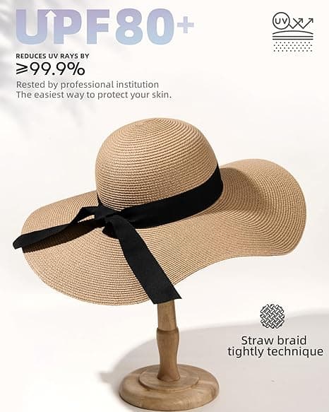 Solhatt för kvinnor, bredbrättad sommarhatt, vikbar, packbar, slokande strandhatt för kvinnor