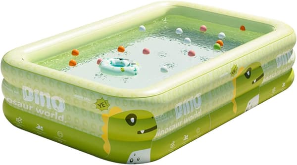 Oppustelig Pool - Børnepool - Familiepool 1,5 Meter - 3-Lags PVC - Grønt Dragedesign til Have og Sommer