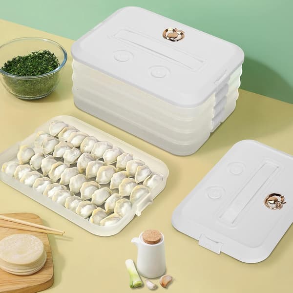 Matbeholdere med lokk Plastikk Kakebeholdere Lufttette 4-lags Stablebare Matbeholdere Dumpling Oppbevaringsboks Hvit