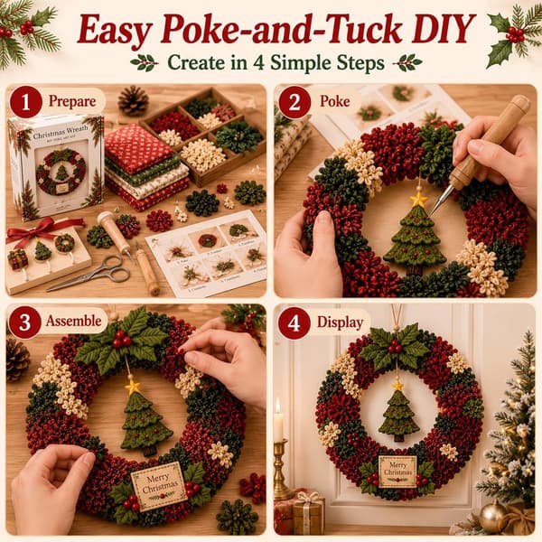 DIY Julekrans-sæt Stof-patchwork Håndværkssæt Håndlavet Julepynt & Ophæng til Juletræ Christmas tree