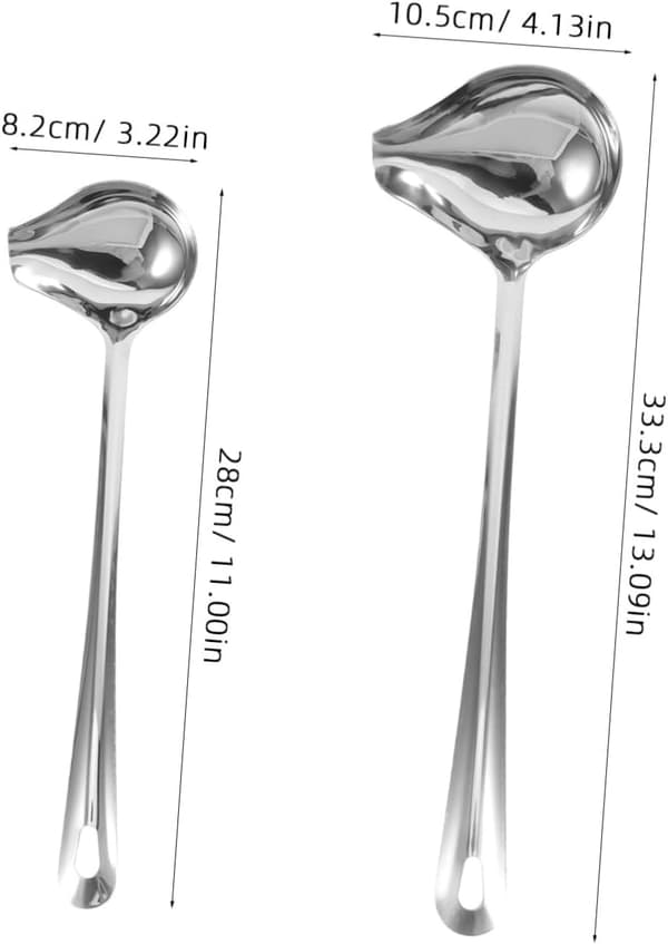 2 stk. sovseske/olieske/suppeske i rustfrit stål 28+34 cm sovsedrypske med tud køkkensovseske oval sovseske med tud
