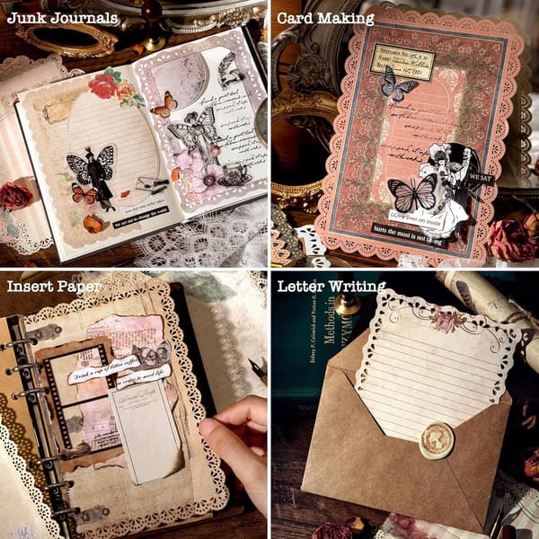 60 ark blondekantet scrapbogspapir assorteret sæt til brevskrivning, scrapbogspynt, planlægger, bullet journal, junk journal