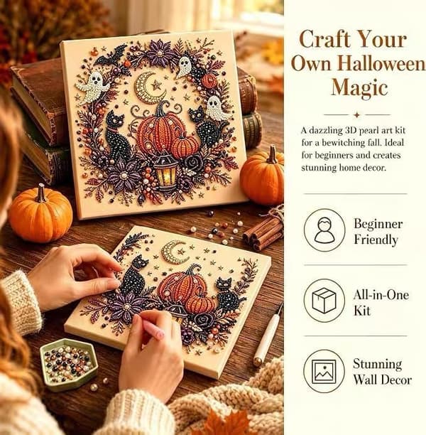 Gør-det-selv Halloween Perle Diamant Maleri Kunstsæt 12x12tommer Rammefrit Witch