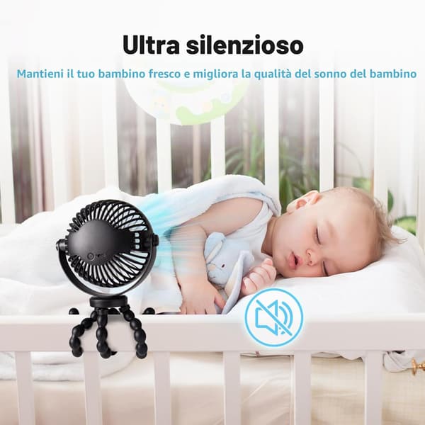 Bærbar ventilator til klapvogn, genopladelig klapvogn, 20H 3 hastigheder 360° rotation, lydløs USB-ventilator til klapvogn, tremmeseng, kontor, camping, bil, rejser
