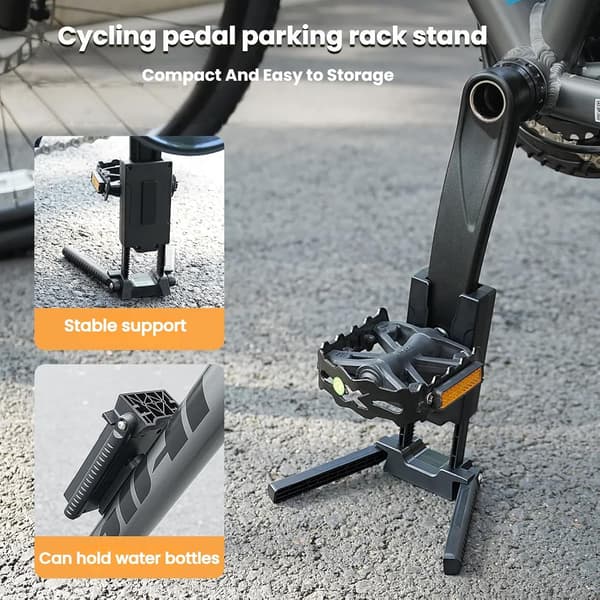 Justerbart cykelpedalstativ, foldbart udendørs cykelopbevaringsstativ, 7,5 cm højdejusterbart, passer til landevejs- og mountainbikes