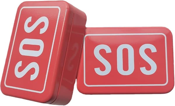 SOS Nödöverlevnadskit - Multiverktygstång, Kompass, Visselpipa i Förvaringslåda av Metall (Röd)