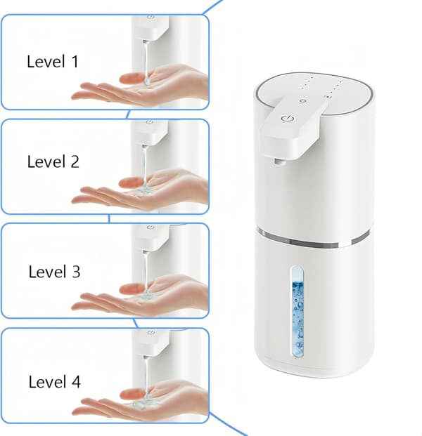 Automatisk sæbedispenser Berøringsfri Genopladelig Flydende Sæbedispenser med 4-Niveauer Justerbar Volumen Infrarød Sensor Vægmontering 12.8oz