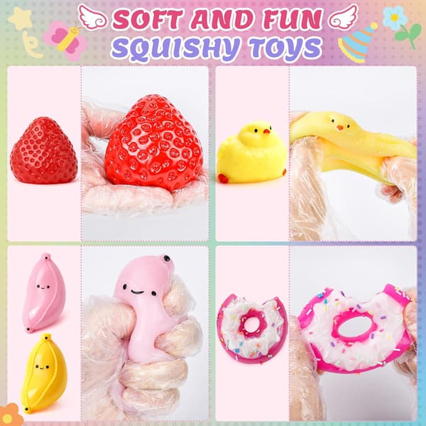 20-pack Squishy Fidget-leksaker, inkluderar Squishies kyckling, kattassar, hamster, jordgubbsleksaker, sensoriska leksaker för barn, klassrumsfödelsedagspresenter (11 stora + 9 små)