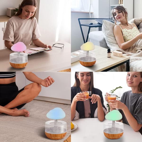 Regnmoln Nattlampa Eterisk Olja Diffuser Mini Luftfuktare Skrivbordsfontän Sängavkoppling Vattendroppsljud (Vit)