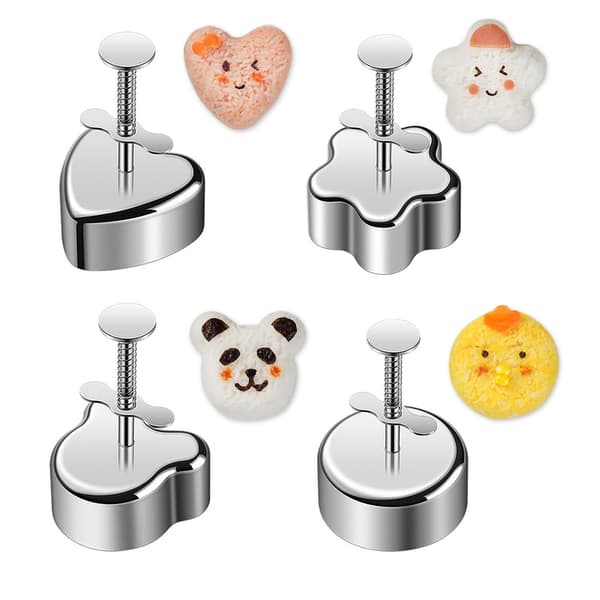 4-delt Onigiri-formsett i rustfritt stål - Panda Hjerte Kylling Stjerne Former - Risballmaskin for barnas lunsj, Bento og hjemme-DIY