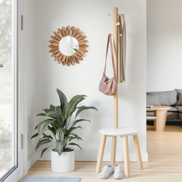 12\" Solstråle Vægspejl, Rustikt Træ Boho Spejl til Entré, Soveværelse & Stue, Karboniseret Sort