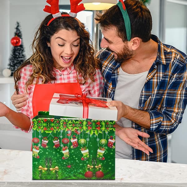 12-pack julklappspåsar 13” stora återanvändbara tygkassar
