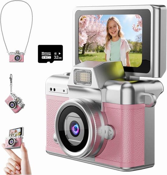 Kamera – Digitalkamera – Minikamera – 1080P – 32GB – Lommeformat – Egnet for barn og voksne, samleobjekt og reisegave – Rosa