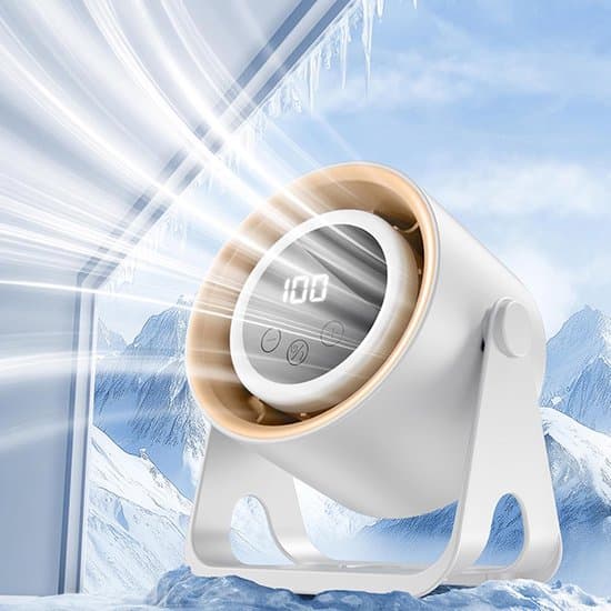 Bordventilator – Stille bærbar USB-ventilator – Med LED-belysning – Digitalt display – Lille bordventilator – Hvid