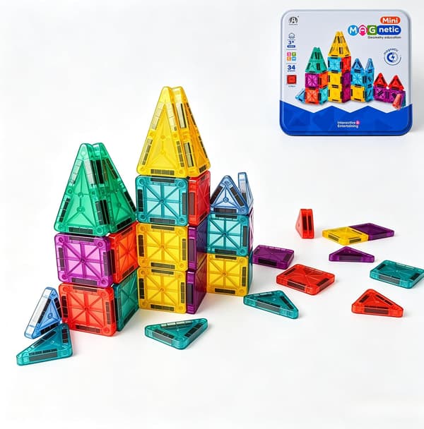 Mini magnetiska plattor 34 delar reseset med metallåda för barn 3-8 år