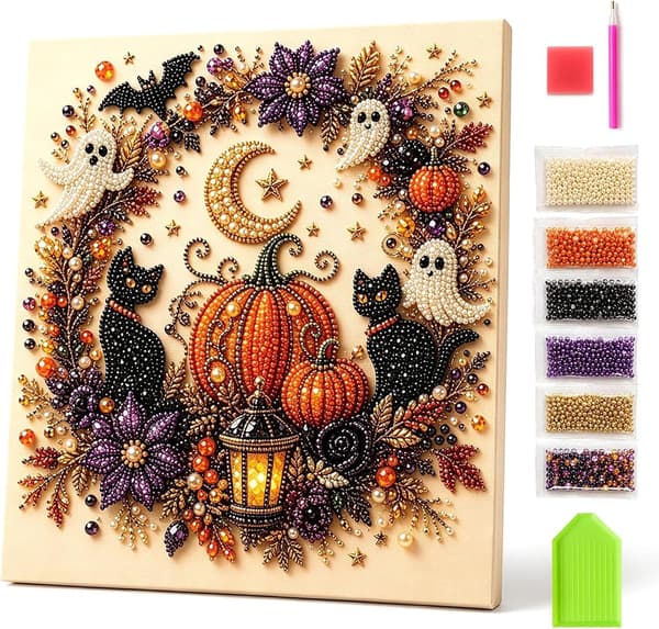 Gør-det-selv Halloween Perle Diamant Maleri Kunstsæt 12x12tommer Rammefrit Witch