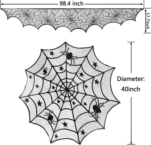 Halloween-dekorationssæt 40 tommer spindelvævsblonde rund dug