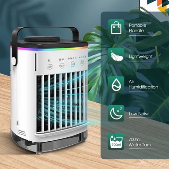 Bærbare klimaanlæg med 4 hastigheder 7 farver Mini AC-enhed til soveværelse Luftkøler til rum Bil AC til udendørs camping Lille skrivebordskøleventilator
