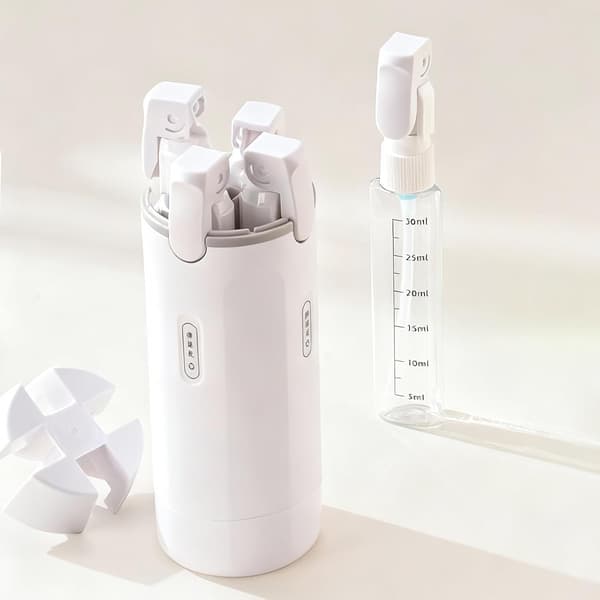 4-i-1 Resedispenserflaskset Påfyllningsbara Läckagesäkra Resetoalettflaskor för Schampo Kroppstvätt Lotion & Balsam 30ml×4 Vit