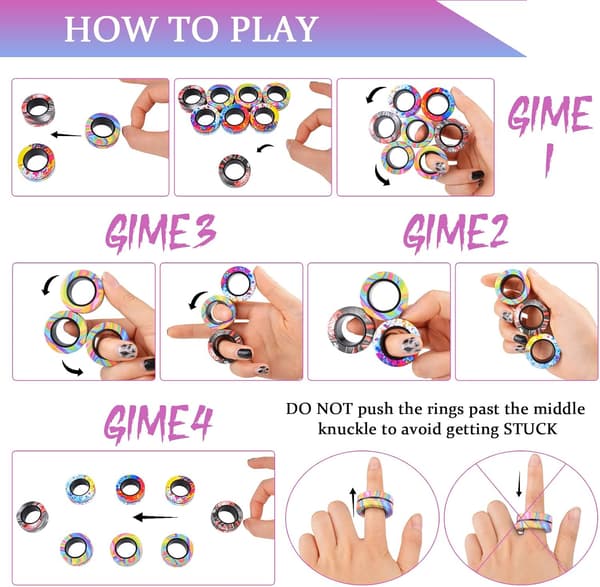 9 stk magnetiske ringer Fidget-leker Voksne Tenåringer Gutter ADHD Angst Magnetiske Fidgets for barn Fidget Spinner-ringer for lindring Gaver til barn