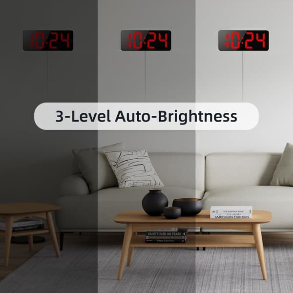 LED digital väggklocka med stor display, stora siffror, automatisk ljusstyrka, lämplig för vardagsrum, sovrum, klassrum