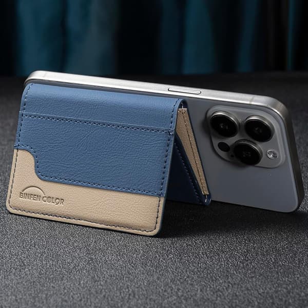 Magnetisk pung 6-korts PU-læderholder Slank flip-telefonpung til MagSafe iPhone 12–17 Blå