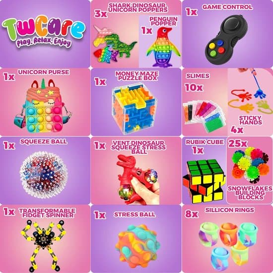 120 stk. Fidget Toy Sæt Sensorisk Fidget Toy Boks med Pop It, Speed Cube & Diverse Stresslindrende Legetøj til Børn & Voksne