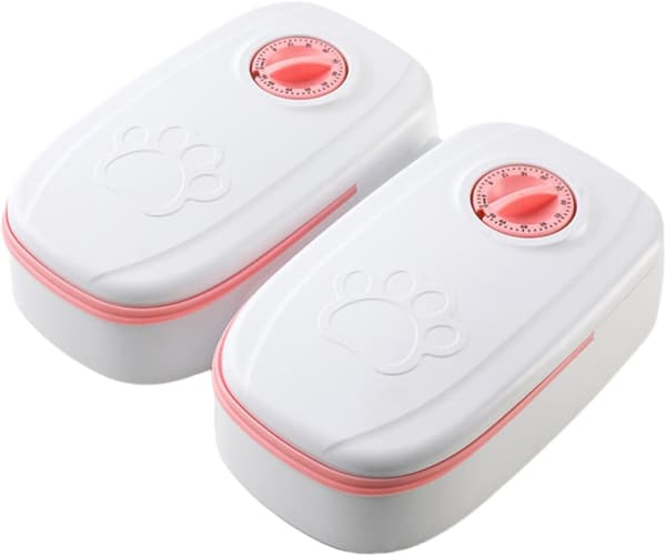Automatisk matare med tidsinställd utfodring 350 ml kapacitet portionskontroll dubbel servering 48-timmars timer dispenser för torr- och våtfoder automatisk matare.