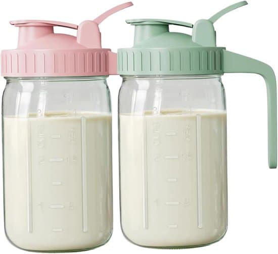 Bröstmjölksförvaringsflaskor i glas 2 delar 950 ml läckagesäkra med handtag och måttmarkering diskmaskinssäkra