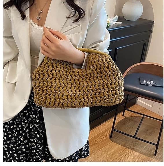 Bohemia Sommar Stråstrandväska Kvinnor Axelväskor Underarm Crossbody Väska Rese Hobo Handväskor Kvällskoppling Plånböcker