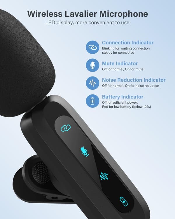 Trådlös myggmikrofon 2-pack, mini-kavajmikrofon med brusreducering, USB-C, Lightning & USB-A-adaptrar för iPhone, Android, iPad & laptop