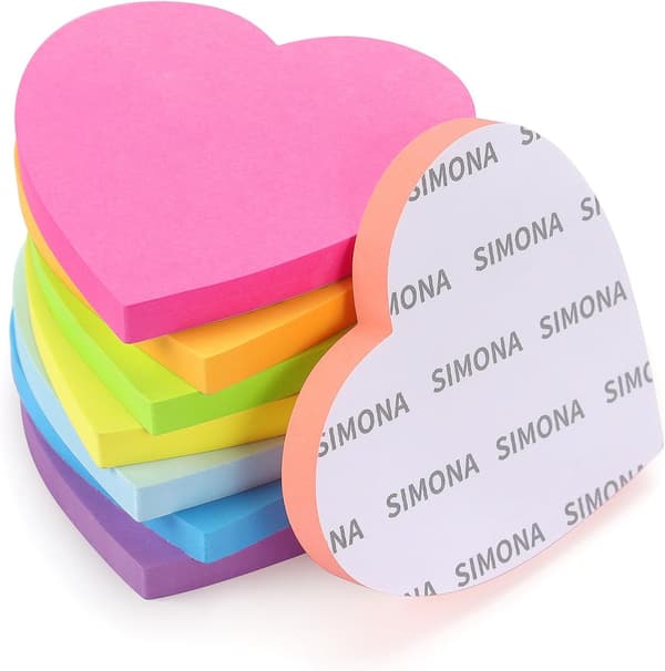 Hjerteformede sticky notes 3x3 tommer i 8 farverige lyse sticky pads