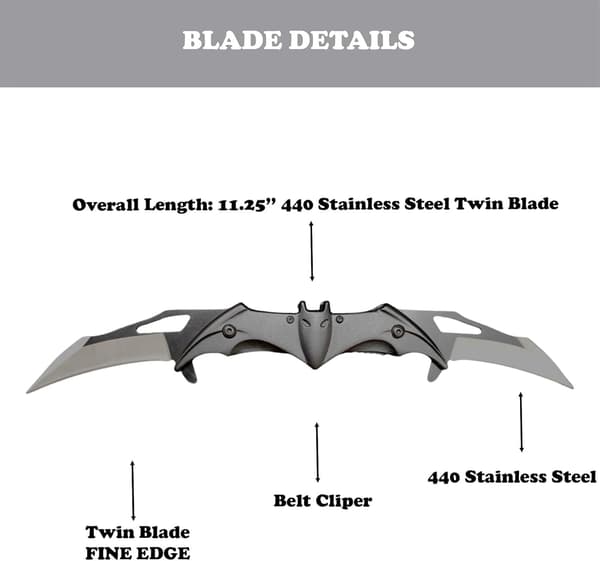 Twin Blade Bat Knife Pocket Folding Tactical Two Sharp Cut Spring Assisted Blades Bat Knives