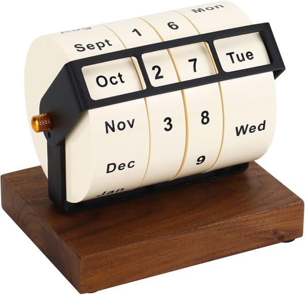 Träevighetskalender för kontorsinredning, roterande evighetskalender, nedräkningskalender för kontor och skola (trä)