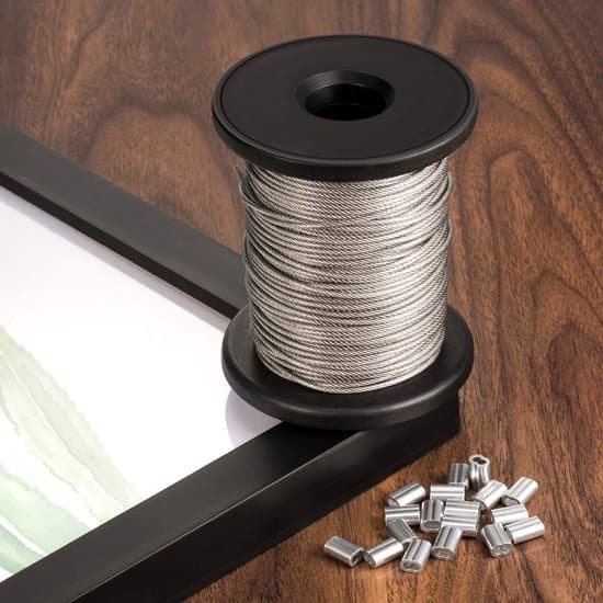 Ståltråd – Billedramme ophængstråd – Rustfri stålspole – Inkluderer 20 aluminiumsmuffer – Velegnet til tørrestativer, ophæng og klatreplanter