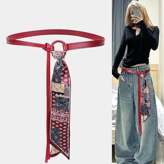 Tørklædebælte Multifunktionelt Hår Halsdekoration PU Materialer Dame Tilbehør Retro Daglig Brug Silke Rød Red