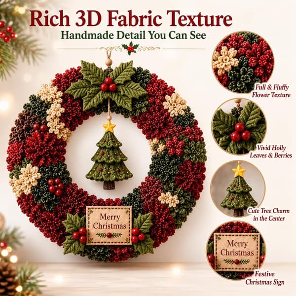 DIY Julekrans-sæt Stof-patchwork Håndværkssæt Håndlavet Julepynt & Ophæng til Juletræ Christmas tree
