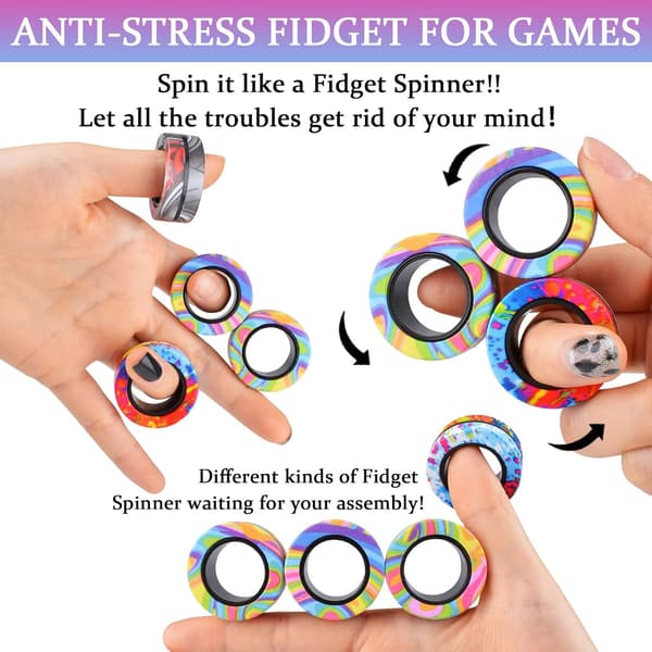 9 stk magnetiske ringer Fidget-leker Voksne Tenåringer Gutter ADHD Angst Magnetiske Fidgets for barn Fidget Spinner-ringer for lindring Gaver til barn