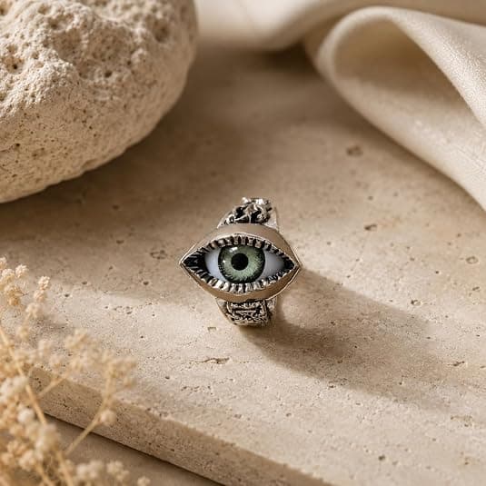 Ondt øje åben ring sølvfarvet Ouroboros slange justerbar statementring til kvinder gotisk himmelsmykke