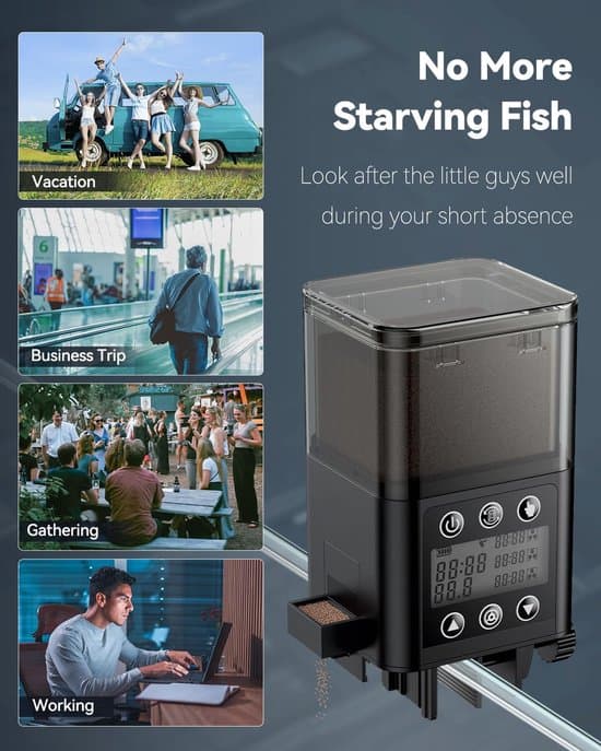 Automatisk fiskmatare – 320 ml – med timer – lämplig för pellets och pulverfoder – lämplig för akvarier och dammar – lätt att mäta och tillsätta foder