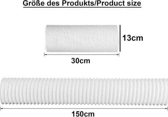 Flexibel frånluftsslang för luftkonditionering - Universal portabel luftkonditioneringsslang (13 cm diameter, 150 cm längd)