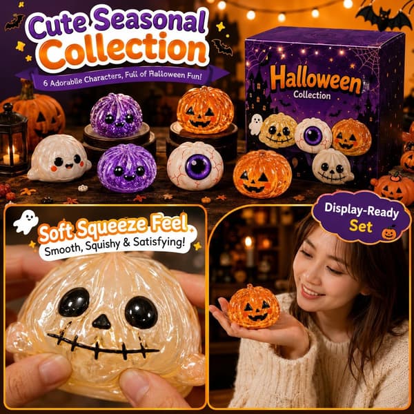 Halloween Pumpa Bulle Squishy Skrivbordsdekoration, Mjuka Långsamma Återhämtningsfigurer, 5-pack