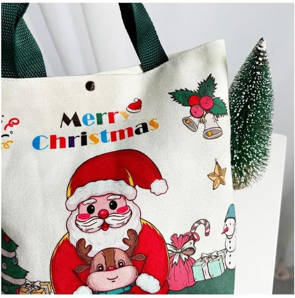Julafton presentpåse i canvas för äpplen, godisförpackning, presentask för barn, liten presenthandväska, semesterfestpresent