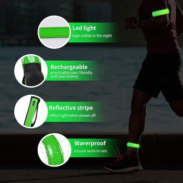 Uppladdningsbara LED-armband för löpning (2-pack) lysande LED-armband med hög synlighet och reflexer.