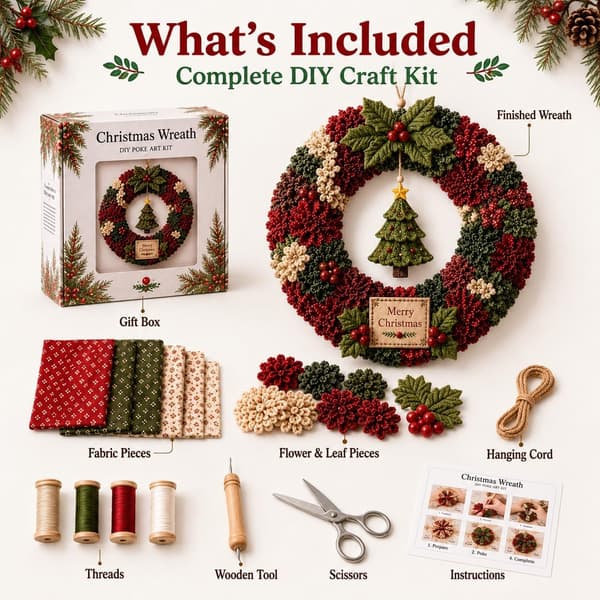 DIY Julekrans-sæt Stof-patchwork Håndværkssæt Håndlavet Julepynt & Ophæng til Juletræ Christmas tree
