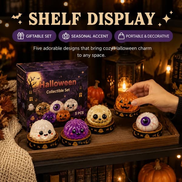 Halloween Pumpa Bulle Squishy Skrivbordsdekoration, Mjuka Långsamma Återhämtningsfigurer, 5-pack